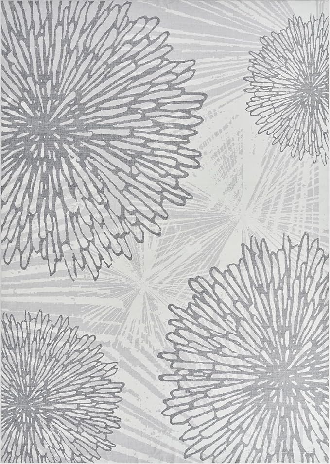 WITSHOCK 12x14 Washable Rug for Living Room,Modern Floral Distress Print Pattern Area Rugs,Stain Resistant with Non Slip Backing Carpet for Dining Room,Bedroom & Home Decor,Grey White