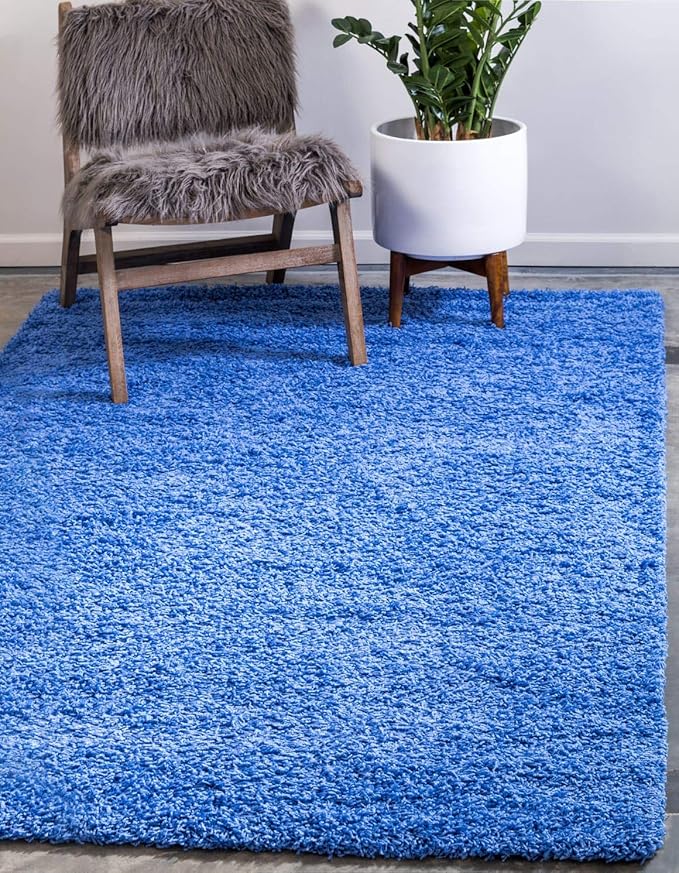 Unique Loom Solid Shag Collection Area Rug (5' 1" x 8' Rectangle, Periwinkle Blue)
