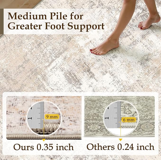 6x9 Washable Area Rug Beige Grey Abstract Living Room Bedroom Throw Rug Neutral Modern Non Slip Soft Medium Pile Indoor Carpet for Dining Room Office Entryway