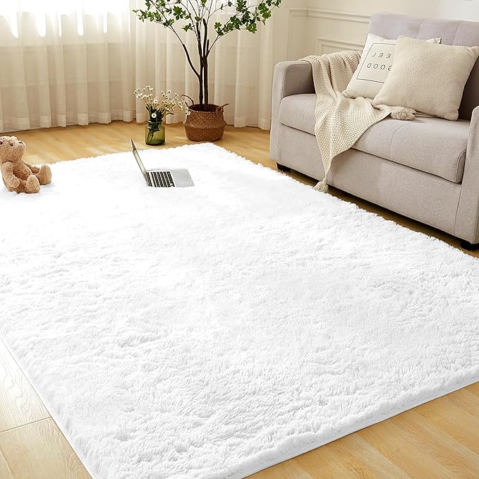 Andency White Soft Area Rugs for Living Room Bedroom, 3x5 Non-Slip Fluffy Shag Carpet, Indoor Floor Fuzzy Shaggy Living Room Plush Rug for Kids Dorm Nursery Home Decor Aesthetic