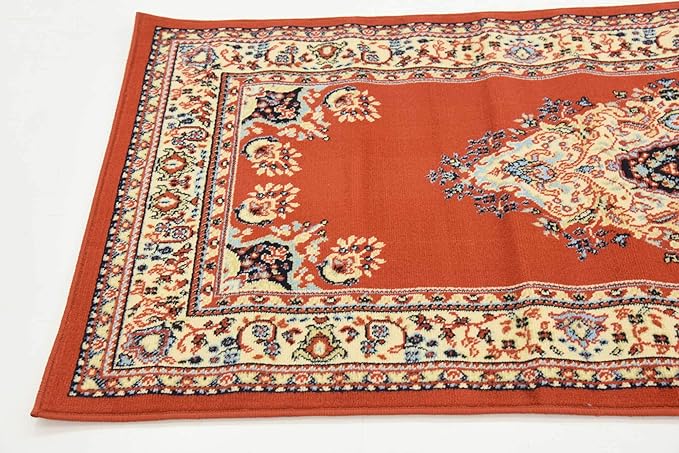 Unique Loom Reza Collection Traditional Persian Style Area Rug, 3 ft x 16 ft 5 in, Terracotta/Ivory