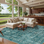 Lahome Vintage 9x12 Washable Blue Rugs for Living Room Bedroom, Boho Dining Room Rugs for Under Table, Soft Non Slip Indoor Throw Carpet for Home Office Playroom (9x12ft,Blue)