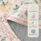 Lahome Boho Light Pink Round Rug 4ft, Washable Small Circle Rugs for Bedroom Kids, Pink and Green Nursery Circular Carpet Girl Decor, Soft Non-Slip Round Carpet for Sunroom, Blush