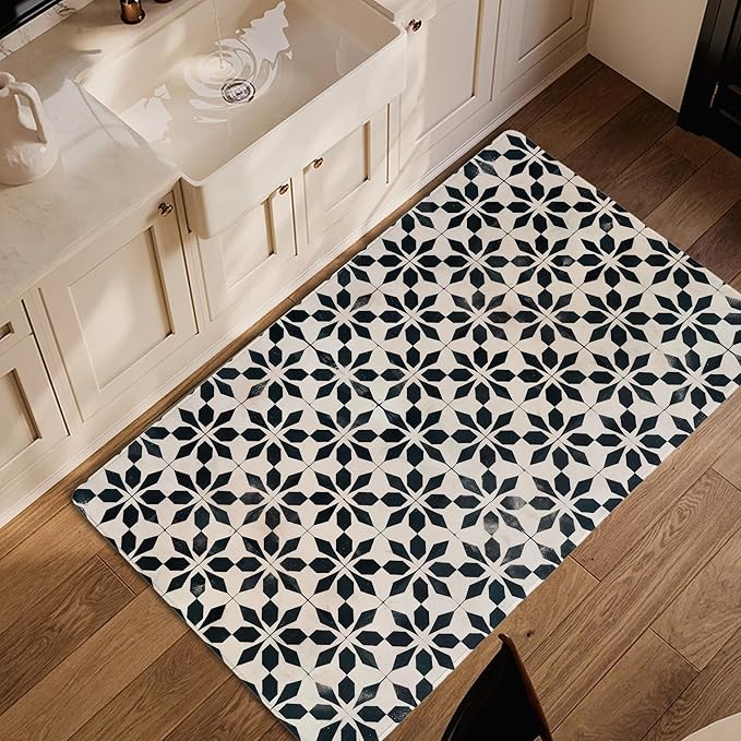 Black Beige Vintage Washable 3x5 Area Rugs for Living Room, Thin Low Pile Contemporary Carpet, Non-Slip Base Lightweight Rug