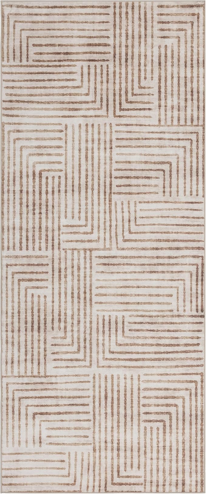 ReaLife Rugs Machine Washable Area Rug Runner - Living Room Bedroom Bathroom Kitchen Entryway Office - Non-Slip Baking Low Pile Stain Resistant Premium - Modern Geometric - Finn - Beige 2'6" x 8'