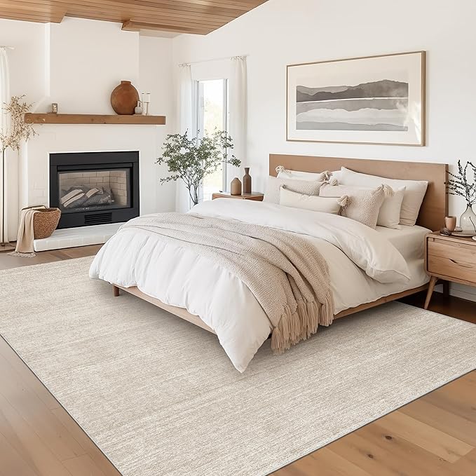 Valenrug Washable Rugs 7x9 - Stain Resistant 7x9 Area Rugs for Living Room, Non Slip Backing Printed Rugs for Bedroom, Folable Machine Washable Area Rug (7'x9', Beige)