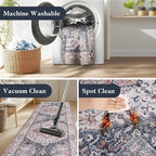PURRUGS Vintage Farmhouse Boho Throw Rug 2x3 ft, Non-Slip Machine Washable Rug, Accent Oriental Area Rug for Entryway, Kitchen, Bedroom, Living Room and Dining Room, Coral Red/Marine Blue
