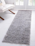 Unique Loom Davos Shag Collection Area Rug - Solid (2' 7" x 16' 5" Runner, Sterling)