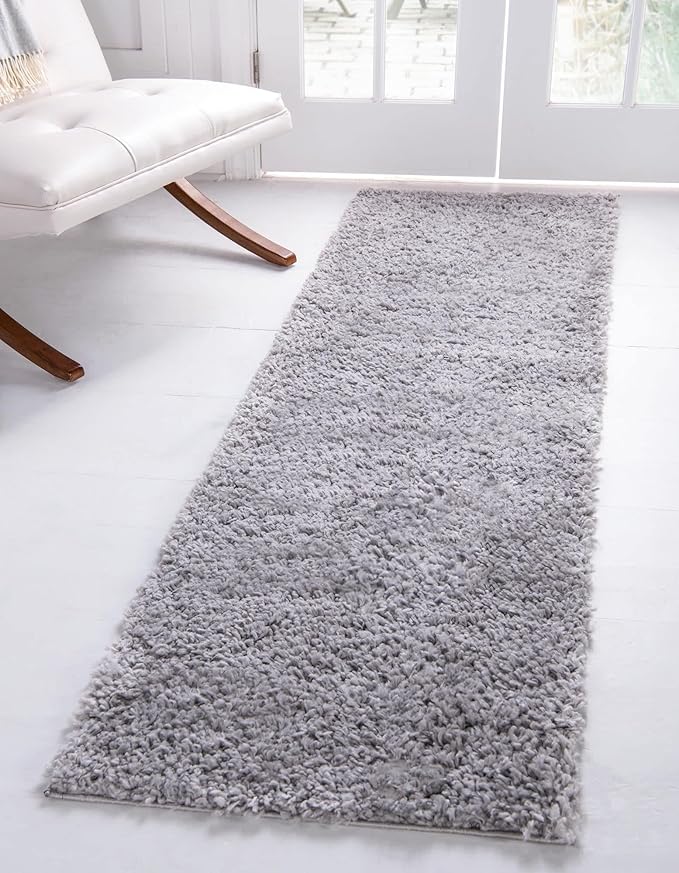 Unique Loom Davos Shag Collection Area Rug - Solid (2' 7" x 20' Runner, Sterling)