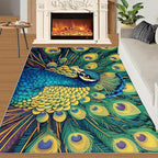Peacock Rug 6x9-6x9 Rug, Wonderful Peacock Area Rugs for Bedroom, Teal Turquoise Rugs for Living Room, Modern Style Washable Mat, Malachite Green Feather Carpet - Peafowl Home Decor & Gifts