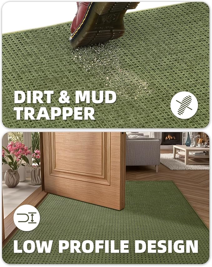 Color&Geometry Front Door Mat Indoor Non Slip Rubber Backing, 32"x48" Ultra Thin Entryway Doormat, Soft Absorbent Inside Doormat Washable Easy Clean Rugs for Entryway, Green (Rolled-up NO Creases)