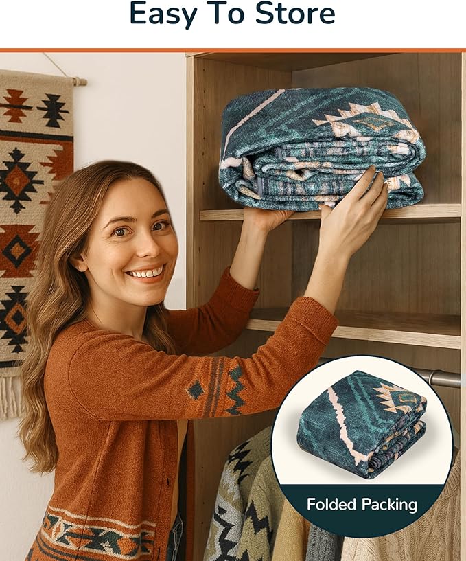 Area Rug 6x9 Rug Machine Washable Non-Slip Low Pile Print Pattern Western Rug for Living Room Bedroom Entryway Tribal Series -Teal/Green