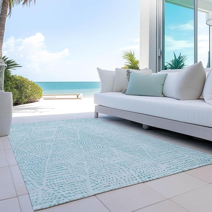 Addison Rugs Chantille ACN591 Aqua 3' x 5' Indoor Outdoor Area Rug, Easy Clean, Machine Washable, Non Shedding, Bedroom, Living Room, Dining Room, Kitchen, Patio Rug