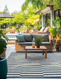 Unique Loom Outdoor Striped Collection Area Rug - Striped (7' 10" Square Blue/Ivory)
