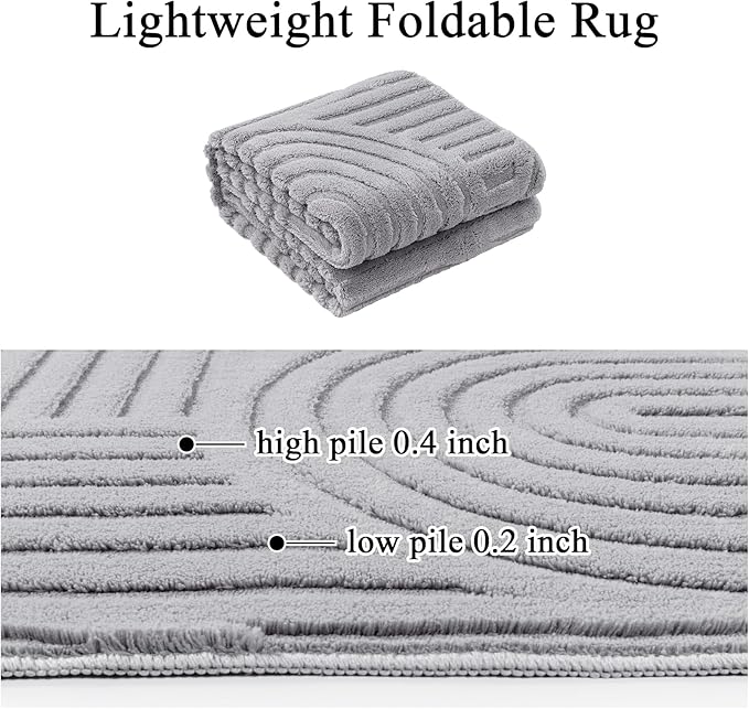 SHACOS Soft Cozy Fluffy Arch Pattern High Low Pile Runner Rugs 2'x6' Non Slip Washable Rug Runners Modern Geometric Arc Carpet for Bedroom Bathroom Hallway, Light Grey