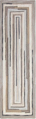 Company C Concentric Squares Wool Runner Rug 2'6" X 8' Gray Striped