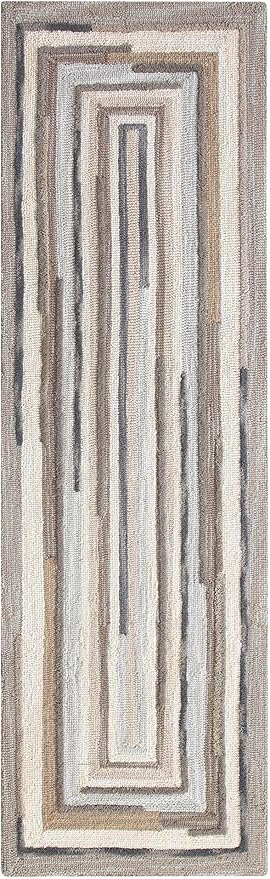 Company C Concentric Squares Wool Runner Rug 2'6" X 8' Gray Striped
