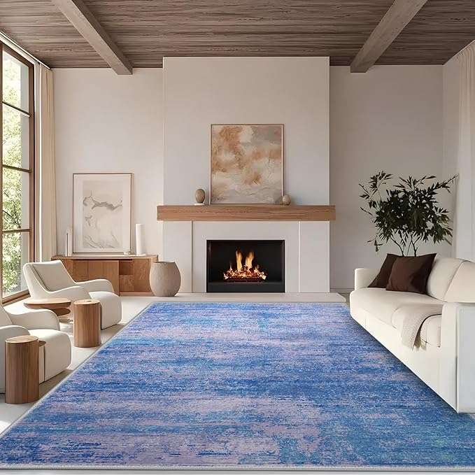 6x9 Abstract Area Rugs for Living Room, Modern Washable Indoor Rug for Bedroom, Thin Soft Large Non-Slip Carpet for Dining Room Home Office Farmhouse Decor - Abstract Blue Purple