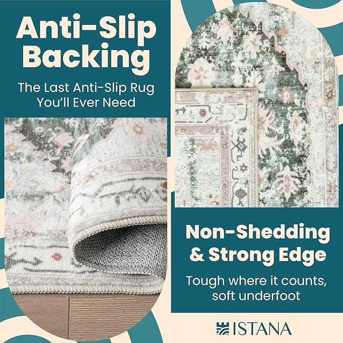 Istana 6x9 Area Rug - Light Green/Beige Rugs for Living Room 6x9 - Foldable Boho Rugs for Bedroom - Stain Resistant Washable Rug - Eco-Friendly Area Rugs - Easy to Clean Living Room Rug