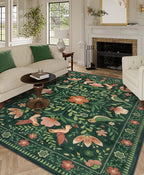 Moynesa Living Room Rug 5x7, Washable Modern Cottage Green Area Rugs for Bedroom Dining Room, Farmhouse Aesthetic Floral Bird Print Carpet, Vintage Home Decor Open Floor Areas Non-Slip Protection