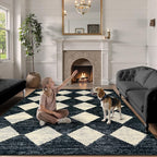 Lahome Moroccan Trellis Area Rug - 3x5 Washable Black Entry Rug Non Slip Living Room Mat, Distressed Lattice Soft Stain Resistance Indoor Throw Carpet for Front Door Foyer Bedroom Bathroom