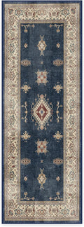 RUGGABLE Washable Vintage Runner Rug – Verena Sapphire 2.5x7, Stain-Resistant, Non-Slip Hallway Runner – Machine Washable Rug for Hallway, Entryway, Living Room & Kitchen–with Cushioned Pad