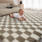 5x7 Area Rugs for Living Room Bedroom, Soft Fluffy Shaggy Bedside Rug, Indoor Floor Carpet for Kids Playroom, Dorms, Nursery Rooms, Home Decor (Camel & White 5'x7')