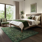 Dark Green 5x8 Area Rugs for Living Room Bedroom, Medallion Printed Vintage Distressed Low Pile Dining Room Carpet, Machine Washable Non Slip Rugs for Under Table/Kitchen/Foyer