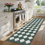 Lahome Checkered Washable 2x8 Green Runners for Hallways Non Slip, Ultra-Thin Kitchen Bathroom Runner Rugs, Moroccan Trellis Throw Carpet Runner for Bedroom Entryway Decor (2'x8',Dark Green)