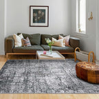 Area Rug 4×6, Vintage Boho Rug,Ultra-Soft Low Pile, Washable, Non Slip,Stain Resistant Printed Carpet for Living Room Bedrooms Playroom Office Kitchen, Dark Stone