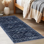 KILOCOCO Boho Kitchen Runner Rug 2x5 Washable Runner Rug, Soft Runners for Hallways Non Slip Printed Distressed Laundry Room Rugs, Low-Pile Rugs for Entryway/Bedroom/Living Room, Dark Blue