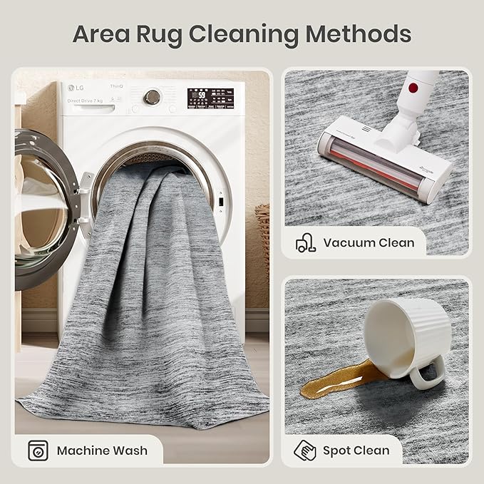 Valenrug Washable Rugs 5x7 - Non Slip 5x7 Area Rugs for Living Room, Stain Resistant Area Rugs for Bedroom, Foldable Machine Washable Area Rug(5'x7', Black)