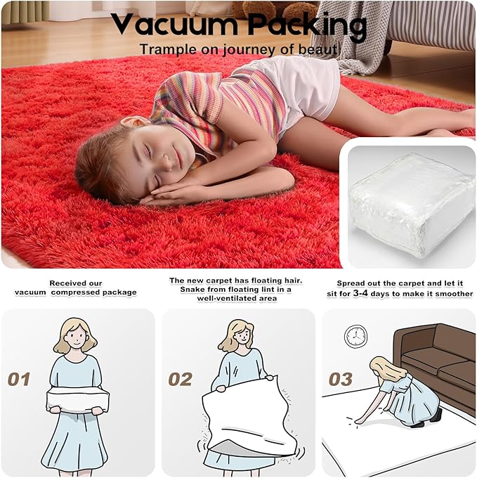 Red Area Rugs 9x12 Living Room Bedroom, Fluffy Large Rug Soft Shag Non-Slip Carpet for Kids Boys and Girls Room Dorm Home Decor (9ft x 12ft)