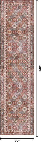 Kuden 2'6"x10 Runner Rug, Machine Washable Area Rug with Non-Slip Backing, Vintage Style, Soft, Easy Clean, Low Pile Rug for Hallway, Entryway, Kitchen, Bedroom
