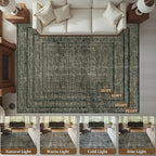 MontVoo-Vintage Area Rug 6X9 Green Rugs for Living Room-Soft Distressed Printed Rugs for Bedroom-Non Slip Carpet-Machine Washable Rug for Dining Room Living Room Bedside Office