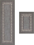 Antep Rugs Alfombras Modern Bordered 2pc Non-Skid (Non-Slip) Low Profile Pile Rubber Backing Indoor Kitchen Runner Rugs (Gray, 2pc Set)