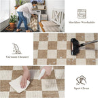 LIVEBOX 3x5 Washable Area Rug Checkered, Non-Slip Small Entryway Rug Brown Farmhouse Neutral Classic Geometric Boys Rug for Bedroom Room Low-Pile Carpet for Indoor Kitchen Bathroom(Brown 3'x5')