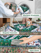 SERISSA Runner Rug for Hallways, 2'6"x8' Washable Non Slip Kitchen Runner Rug, Long Boho Rug Vintage Green White Hallway Stair Ultra Soft Print Floor Carpet for Bedroom Bathroom Laundry Room