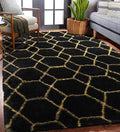 ONASAR Area Rugs for Bedroom Living Room, Washable 4x6 Fluffy Black and Gold Throw Rug, Shaggy Geometric Floor Mat for Home Decor, Soft Plush Carpet for Kids Teen Playroom Dorm Classroom Office