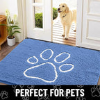 Smiry Dog Door Mat for Muddy Paws, Absorbent Dirt Trapper Non Slip Quick Dry Washable Chenille Mat for Mud Dogs, Entry Rug for Indoor and Outdoor (36x24 Inches, Cornflower Blue)