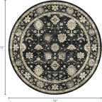 Washable Round Area Rug 6ft - Charcoal Black Traditional Floral Living Room Circle Rug Non-Slip Farmhouse Dining Room Carpet Soft Vintage Boho Round Rugs for Bedroom Office Entryway