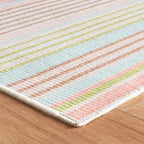 Dash & Albert Ana Ticking Aqua Machine Washable Rug, 7.5 X 9.5 Feet, Multicolored Stripe Pattern