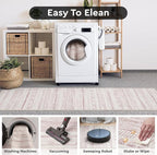 2x10 Runner Rug Machine Washable Non Slip Area Rug Distressed Neutral Moroccan Boho Rug Ultra Soft Floor Runners for Hallways for Entryway Laundry Room Kitchen, Pink