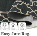 Moynesa Moroccan Easy Jute Outdoor Rug 8x10, Black Washable Living Room Rug Indoor Outdoor Patio Rug Non Slip, Geometric Farmhouse Carpet for Backyard Bedroom Dining Room