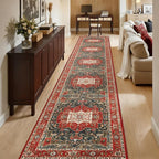Enkor Runner Rugs for Hallway, 2.6x13 Washable Soft Boho Non Slip Floor Rugs for Kitchen, Modern Mat for Living Room Bedroom Entryway Red & Blue