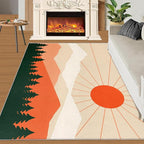 Boho Sun Area Rugs 5x8ft, Minimalist Mountain Living Room Carpet, Abstraction Deco Decorative Carpet Protect Floor for Bedroom Men Office Hardwood Floors