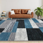 Large Area Rugs,Modern Geometric Patchwork Floor Decor for Bedroom Aesthetic Carpet, Rockwood Collection, Indoor Rugs for Living Room, Dining Room, Nursery, Office, Machine Washable Rug,8x10 Ft Blue