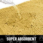 Smiry Dog Door Mat for Muddy Paws, Absorbent Dirt Trapper Non Slip Quick Dry Washable Chenille Mat for Mud Dogs, Entry Rug for Indoor and Outdoor (48x30 Inches, Yellow and White)