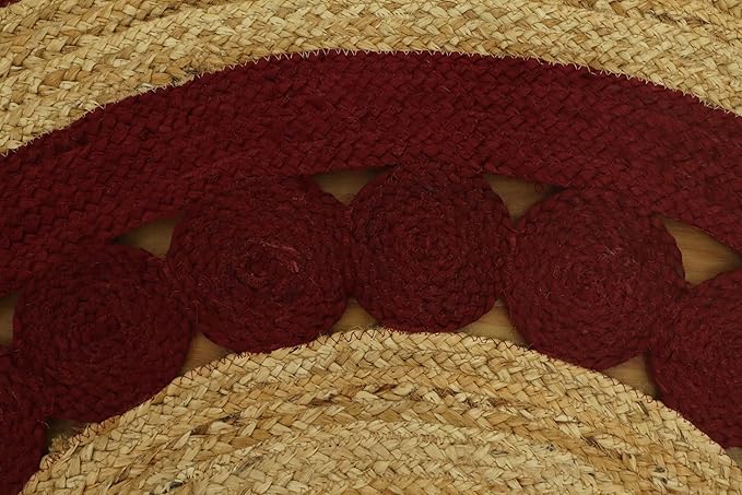 7x10 Jute Oval Rug – Hand Braided Oval Carpet, 0.27" Thick Kilim Flatweave, Solid Red Beige Natural Jute, Handmade Boho Rug for Bedroom, Living Room, Dining Room
