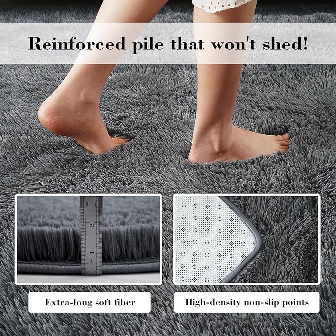 Fluffy Rug Shaggy Area Rug, Dark Grey 6x9 Area Rugs for Living Room, Large Shag Area Rugs for Bedroom Kids Room Home Decor, Upgrade Anti-Skid Rectangular Fuzzy Rugs